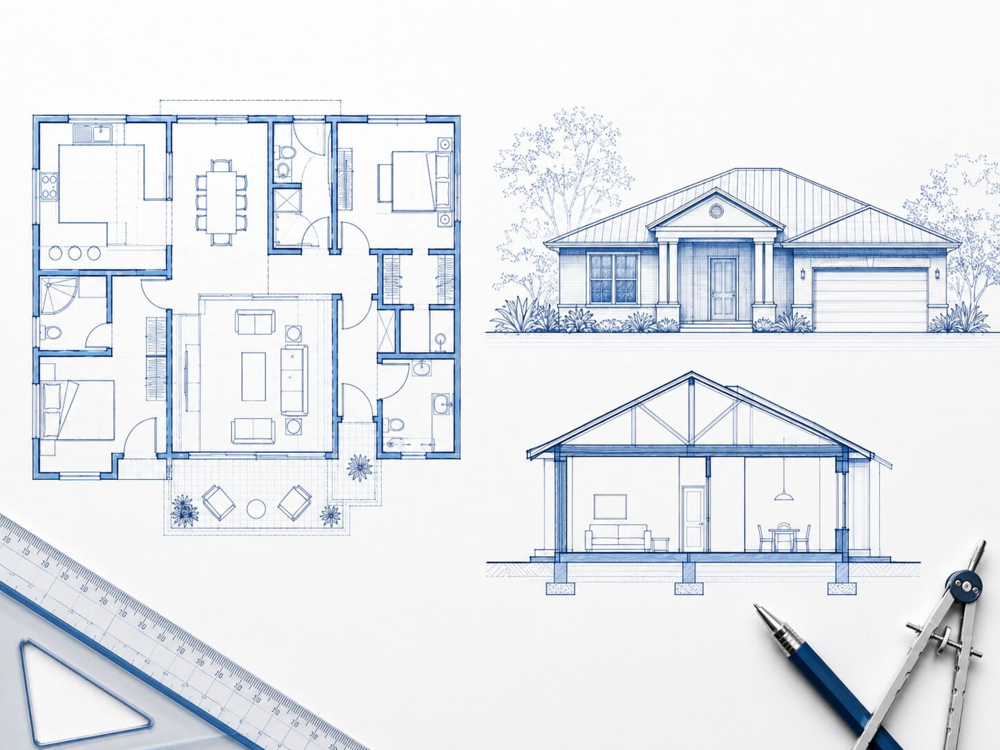 House Plans, Elevations and Sections